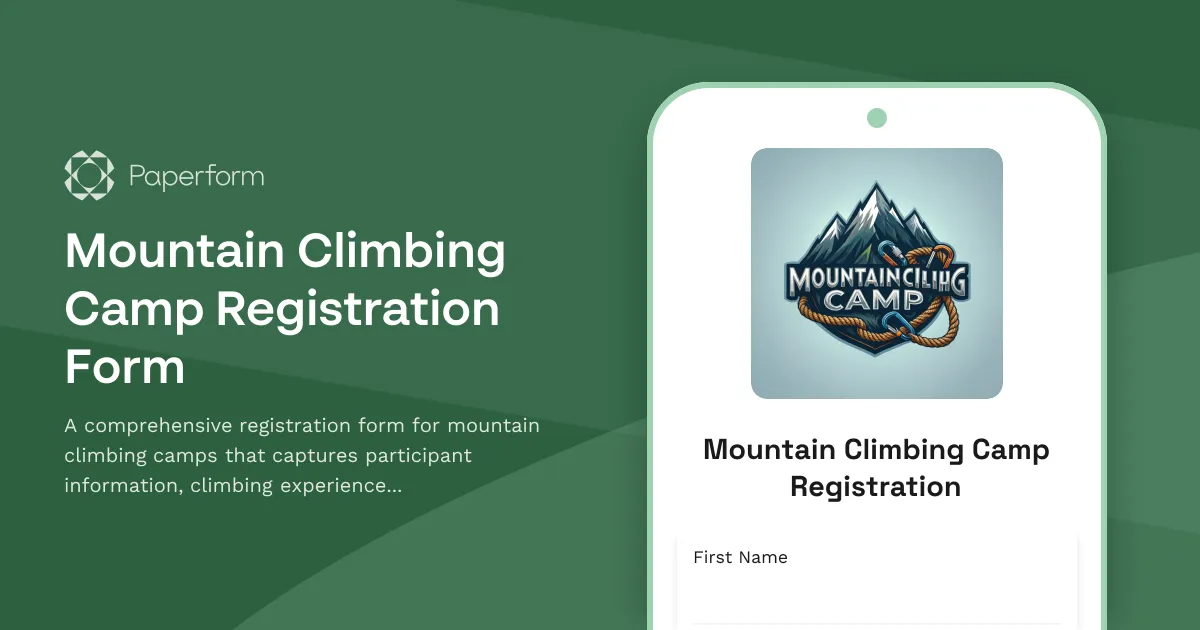 Mountain Climbing Camp Registration Form