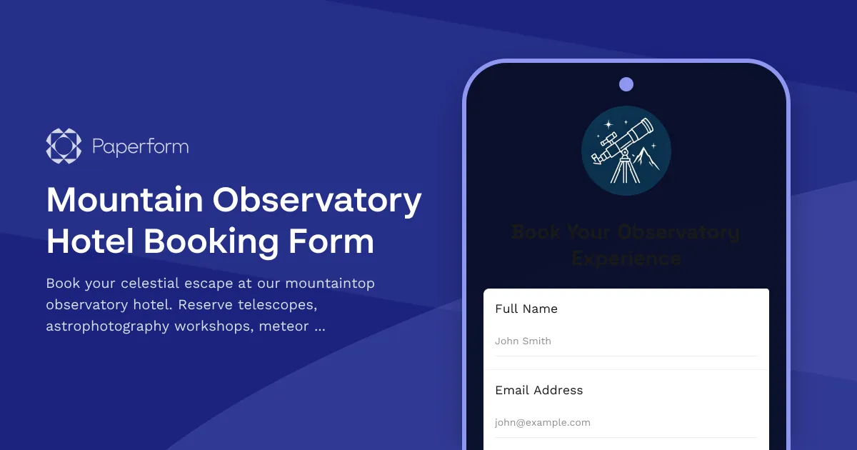 Mountain Observatory Hotel Booking Form