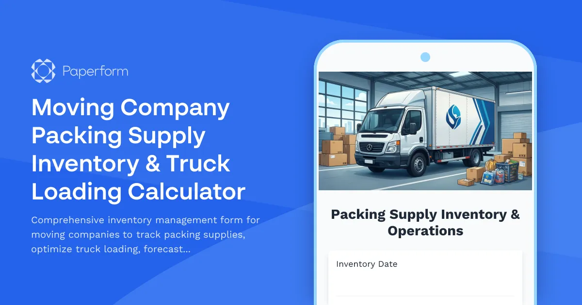 Moving Company Packing Supply Inventory & Truck Loading Calculator