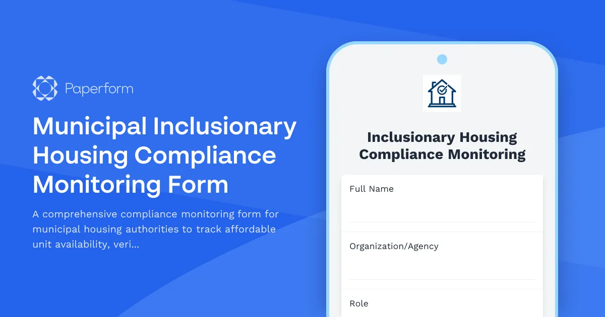Municipal Inclusionary Housing Compliance Monitoring Form