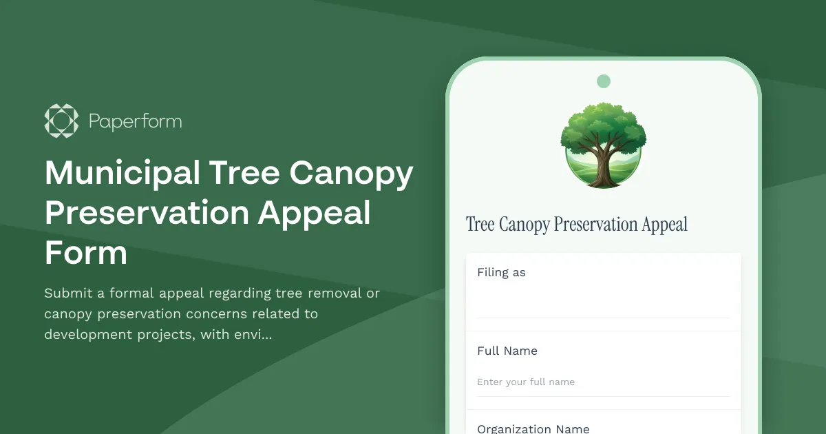 Municipal Tree Canopy Preservation Appeal Form