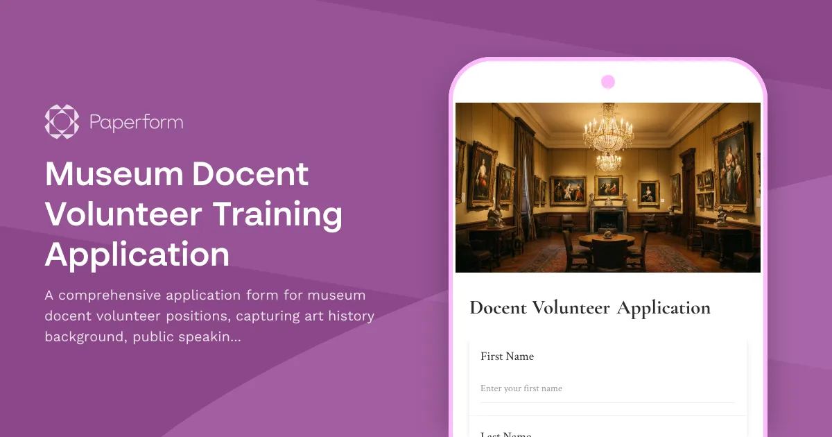 Museum Docent Volunteer Training Application