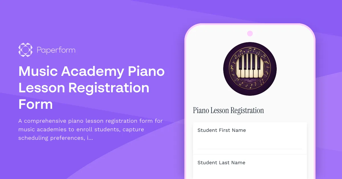 Music Academy Piano Lesson Registration Form