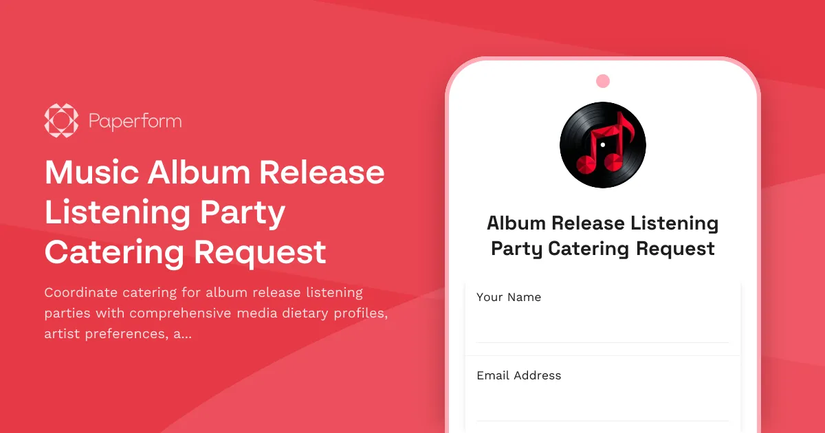 Music Album Release Listening Party Catering Request