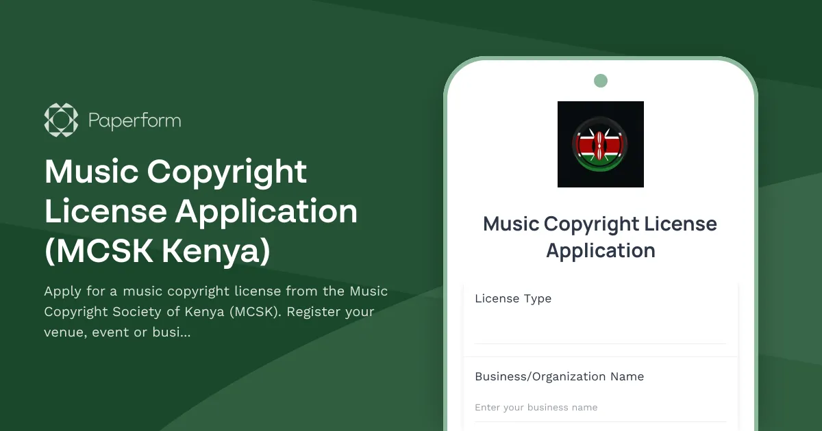 Music Copyright License Application (MCSK Kenya)
