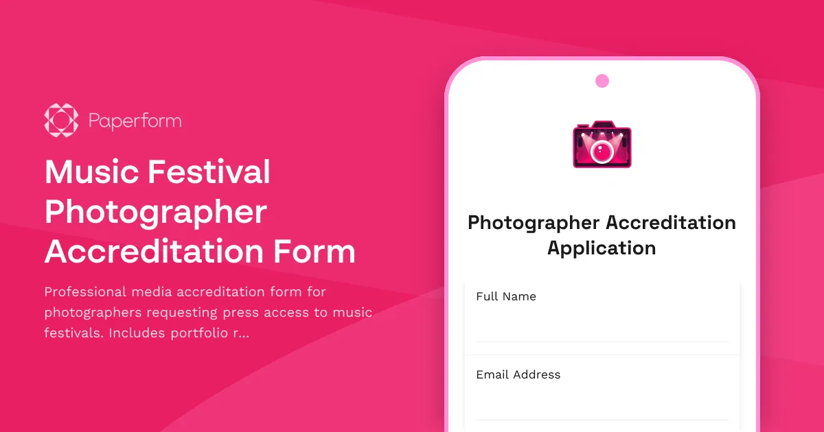 Music Festival Photographer Accreditation Form
