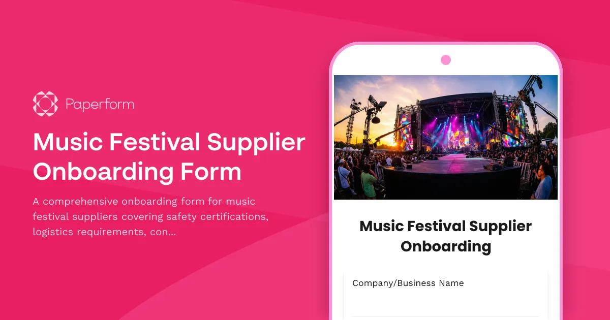 Music Festival Supplier Onboarding Form