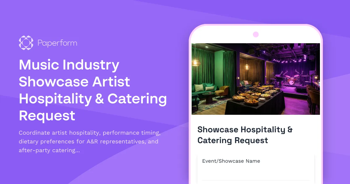 Music Industry Showcase Artist Hospitality & Catering Request