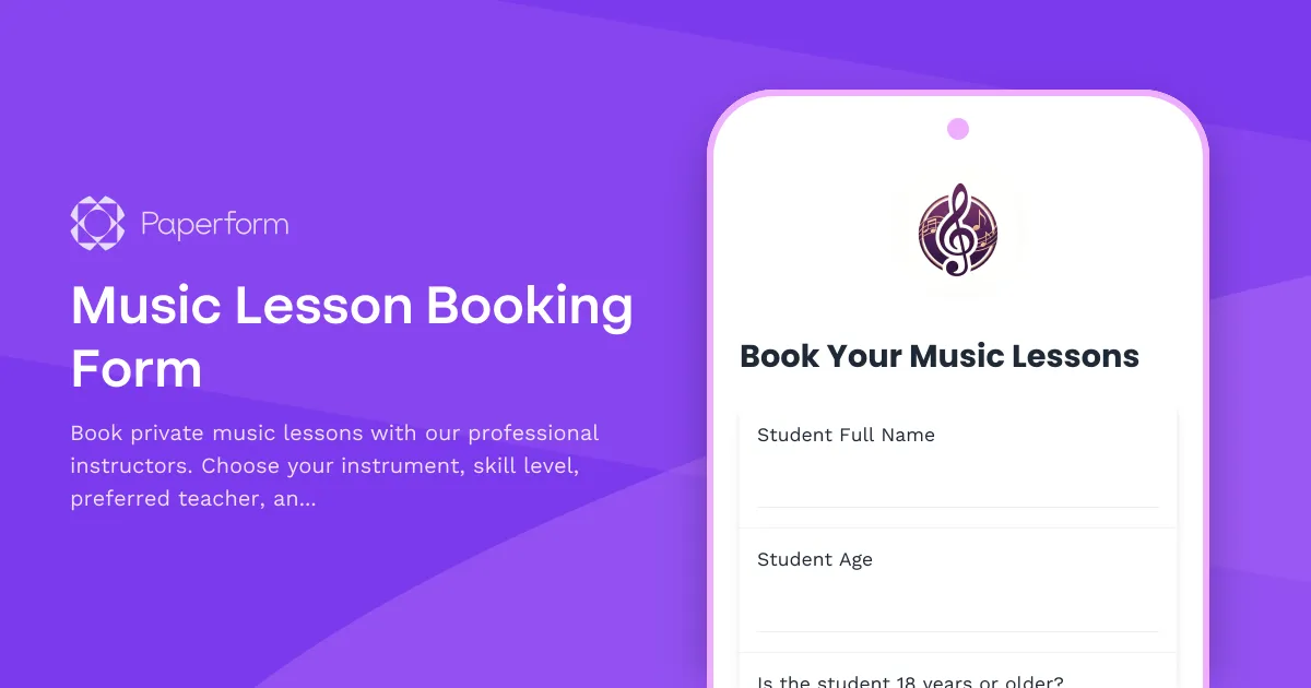Music Lesson Booking Form