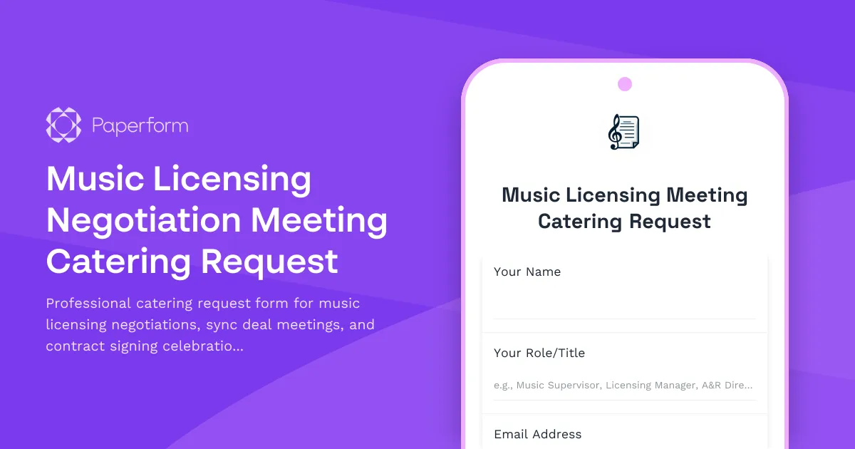 Music Licensing Negotiation Meeting Catering Request