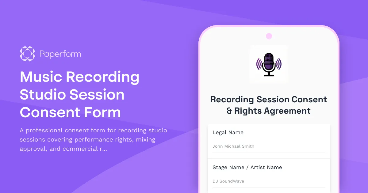 Music Recording Studio Session Consent Form