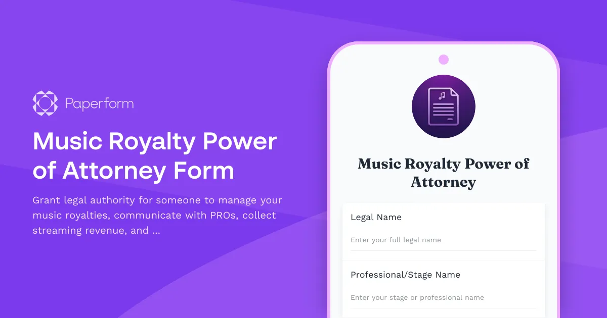 Music Royalty Power of Attorney Form