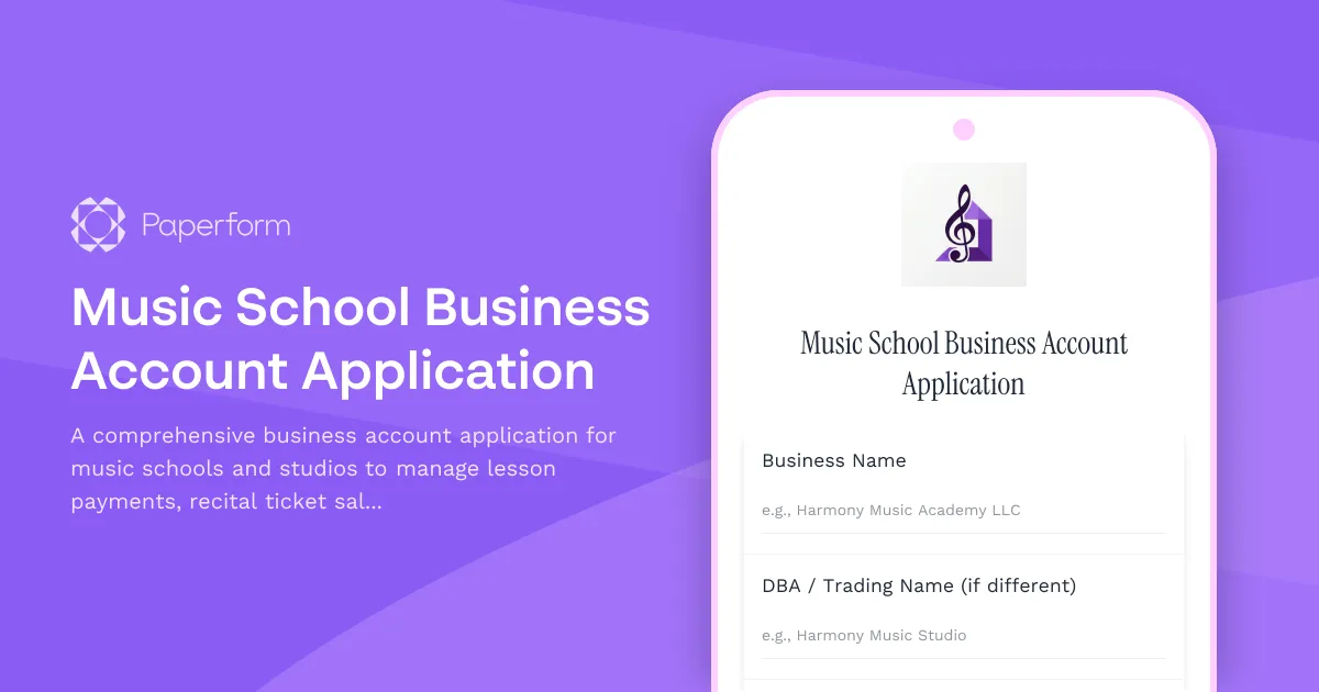 Music School Business Account Application