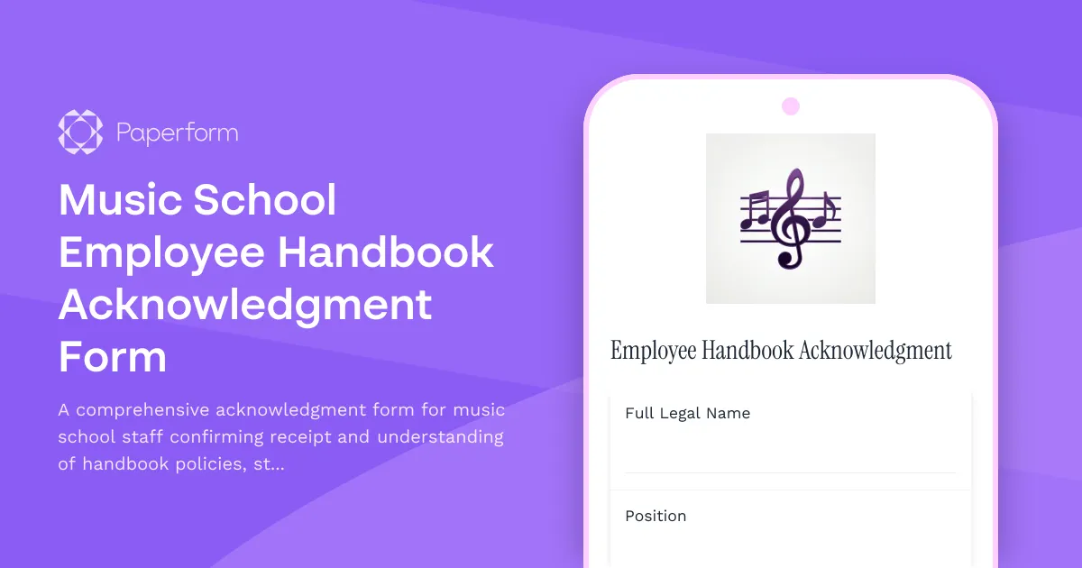 Music School Employee Handbook Acknowledgment Form