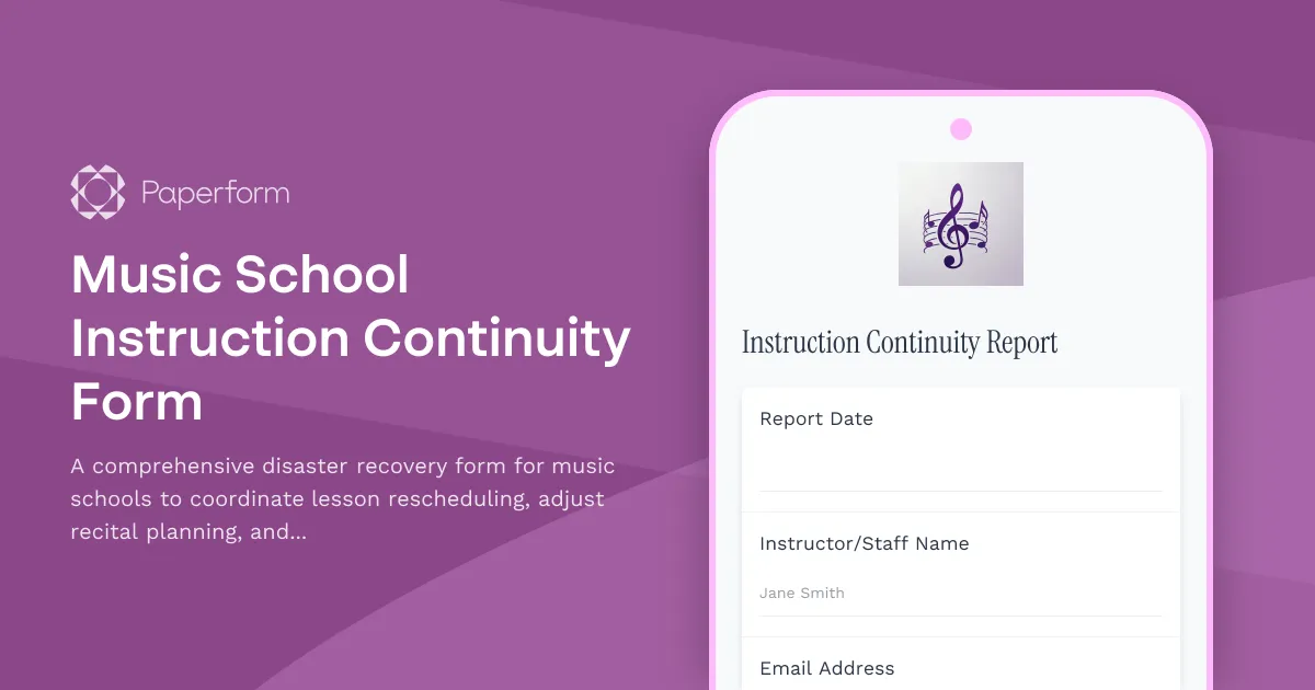 Music School Instruction Continuity Form