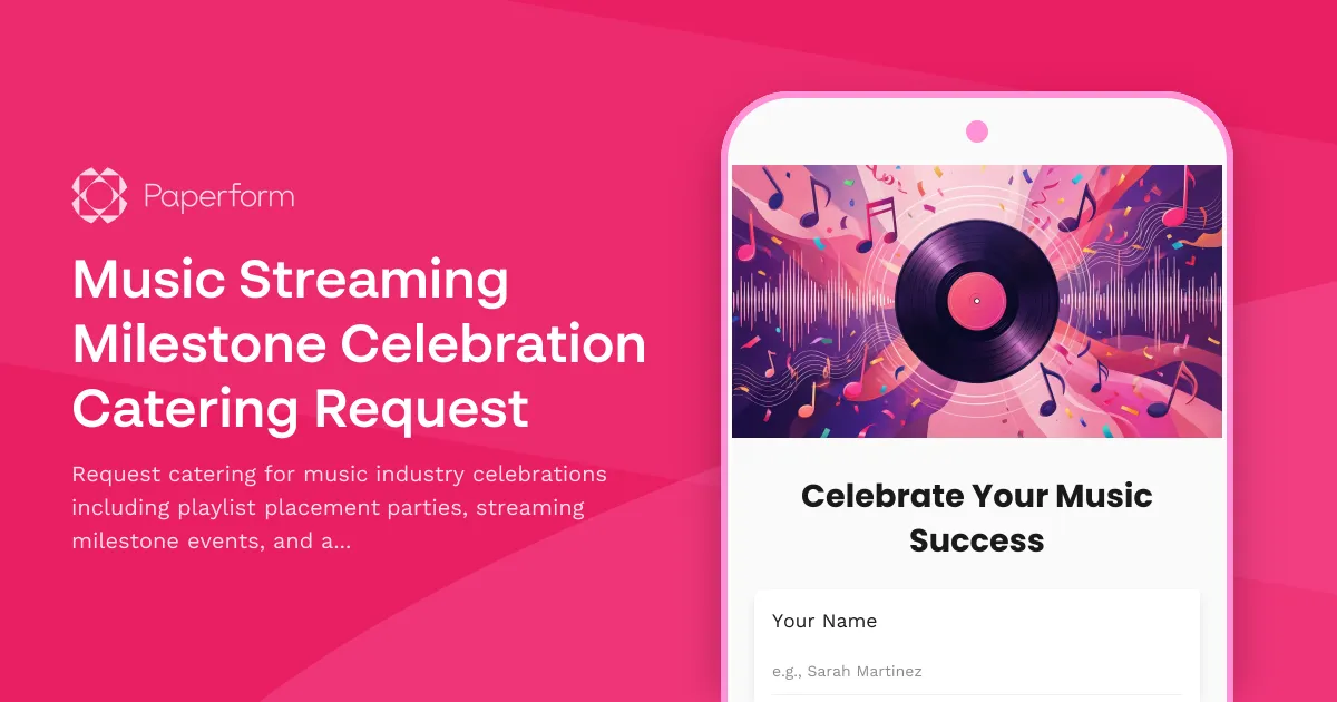 Music Streaming Milestone Celebration Catering Request