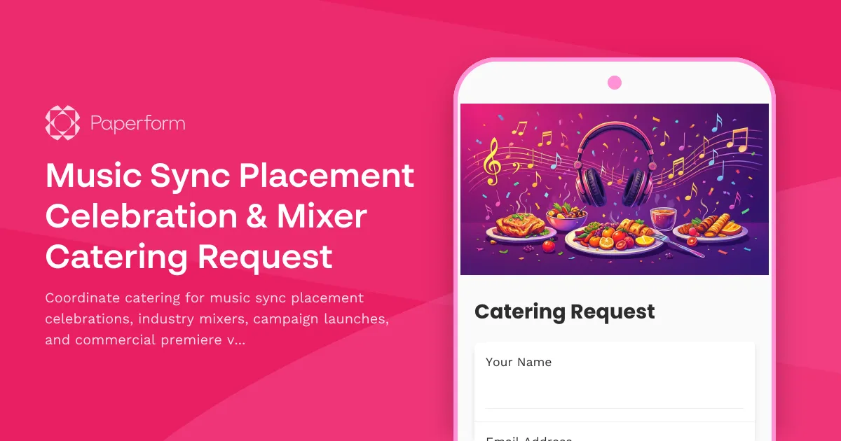 Music Sync Placement Celebration & Mixer Catering Request