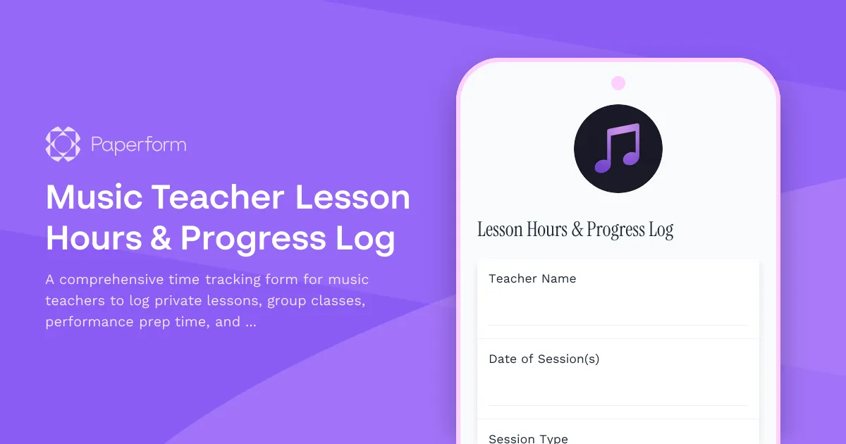 Music Teacher Lesson Hours & Progress Log