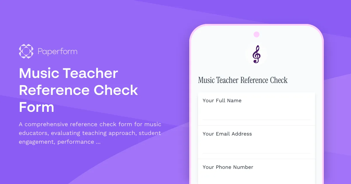 Music Teacher Reference Check Form
