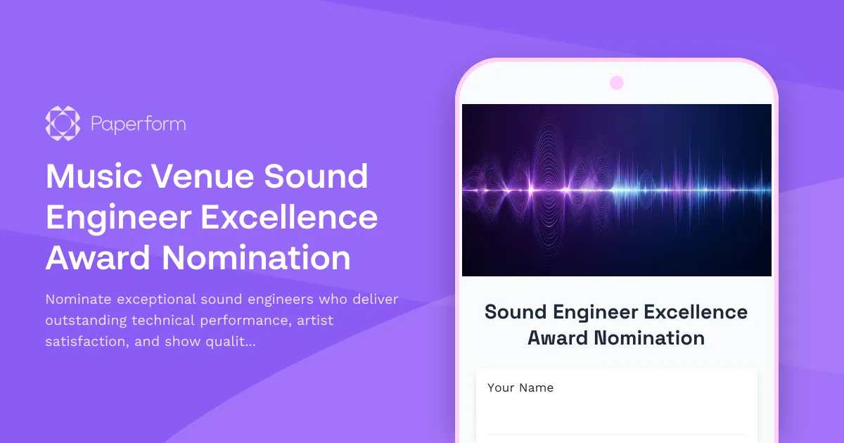 Music Venue Sound Engineer Excellence Award Nomination