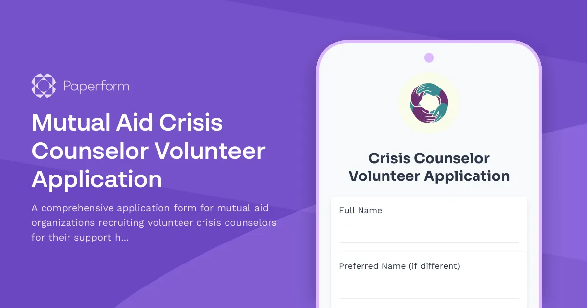 Mutual Aid Crisis Counselor Volunteer Application