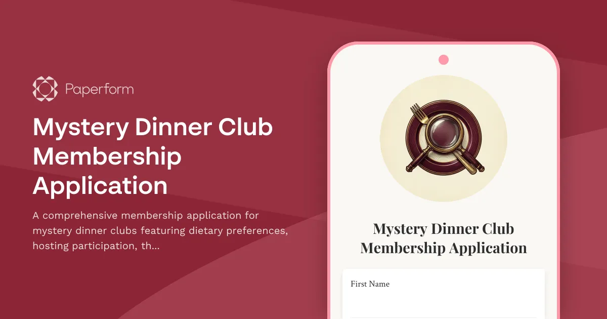 Mystery Dinner Club Membership Application