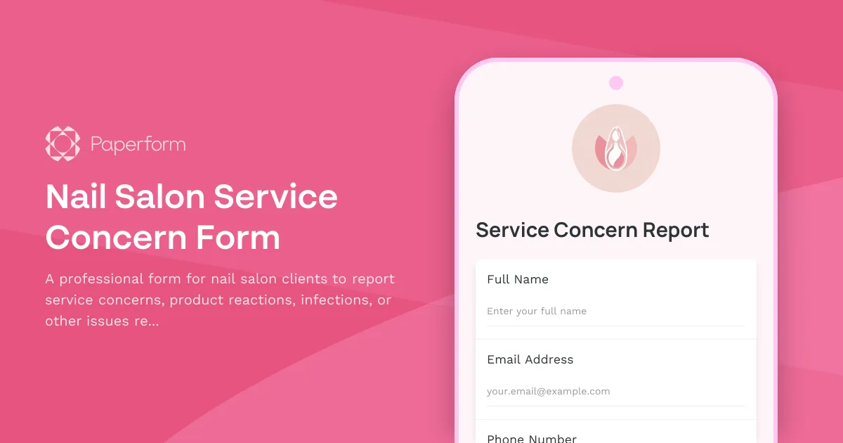 Nail Salon Service Concern Form