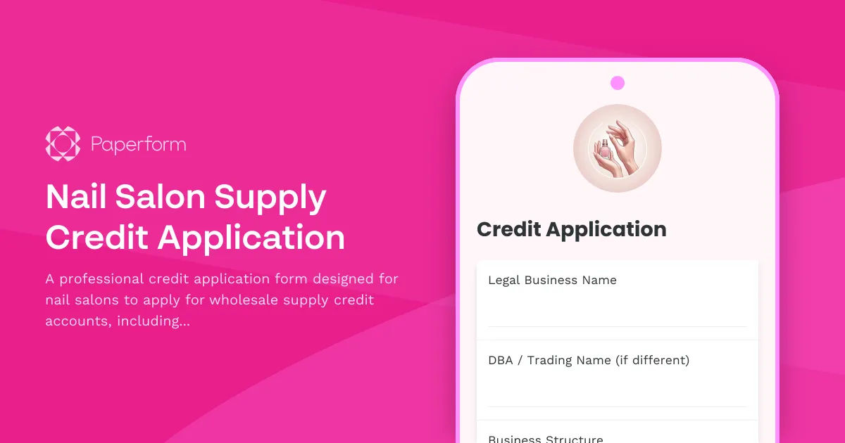 Nail Salon Supply Credit Application
