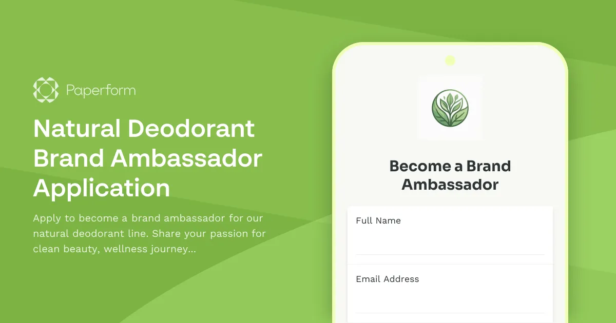 Natural Deodorant Brand Ambassador Application