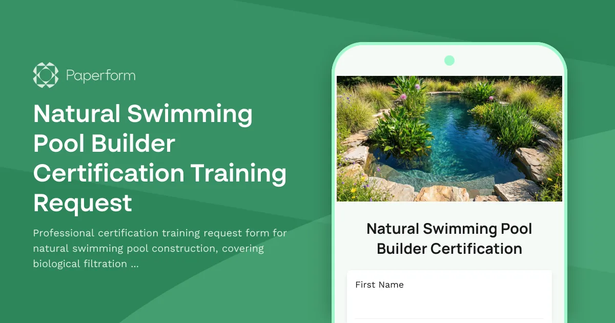 Natural Swimming Pool Builder Certification Training Request