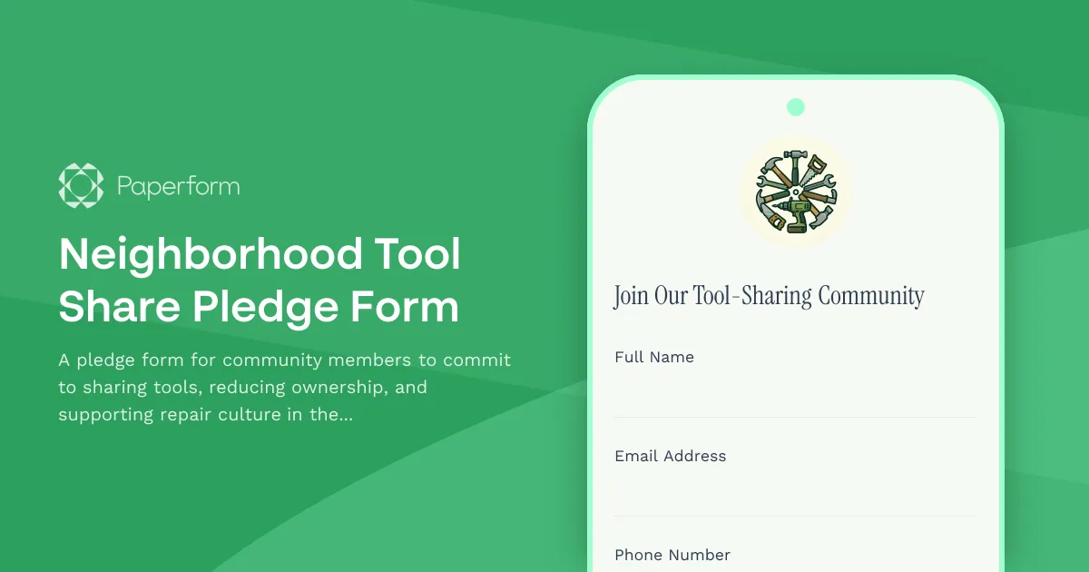 Neighborhood Tool Share Pledge Form