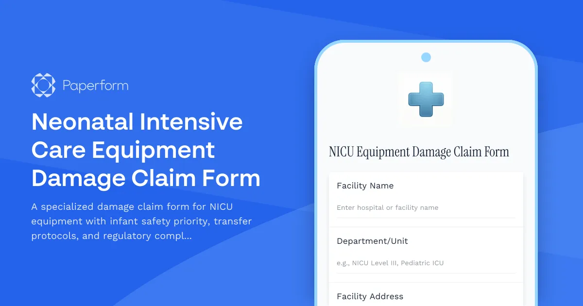 Neonatal Intensive Care Equipment Damage Claim Form