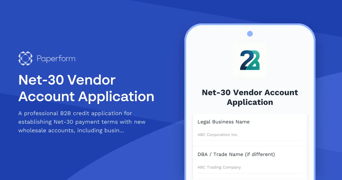 Net-30 Vendor Account Application