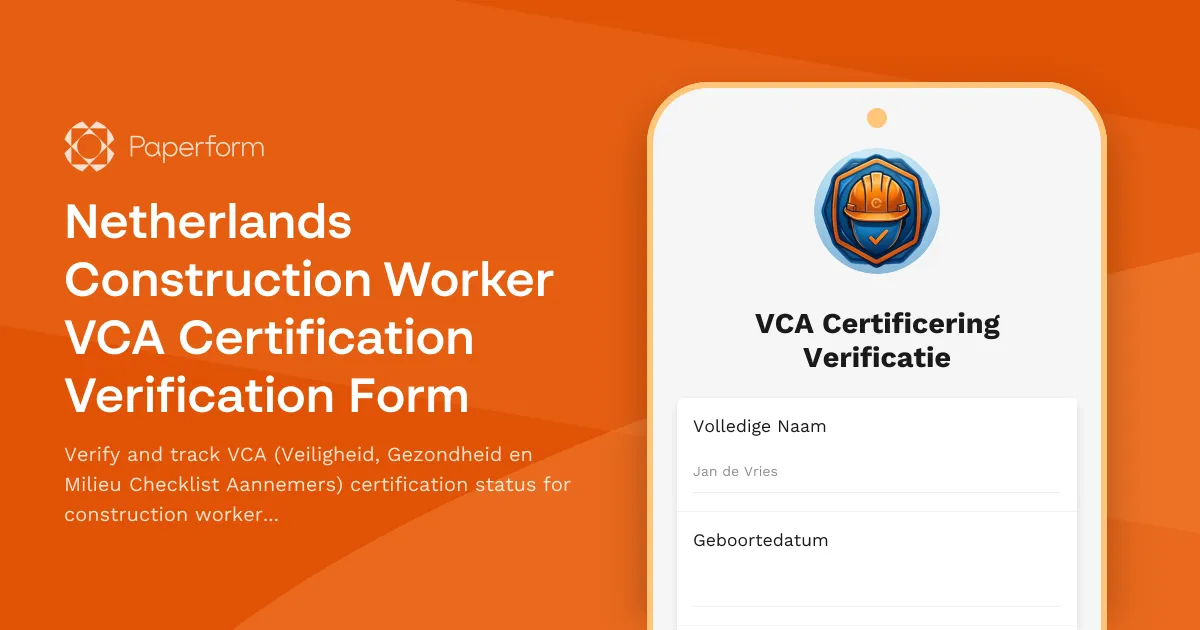 Netherlands Construction Worker VCA Certification Verification Form