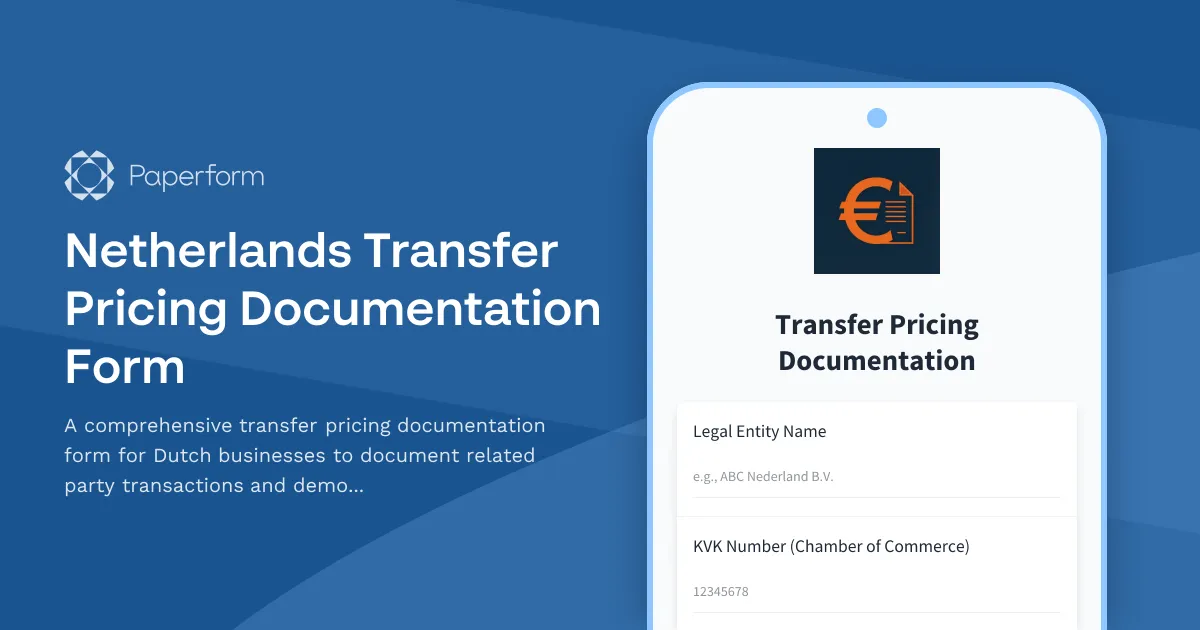 Netherlands Transfer Pricing Documentation Form