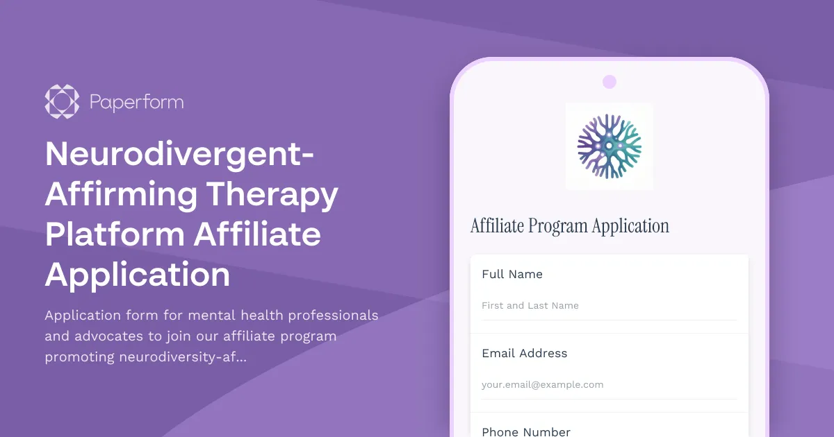 Neurodivergent-Affirming Therapy Platform Affiliate Application