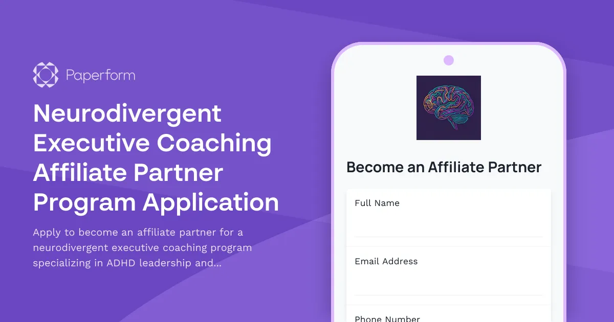 Neurodivergent Executive Coaching Affiliate Partner Program Application