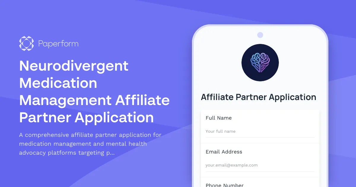 Neurodivergent Medication Management Affiliate Partner Application