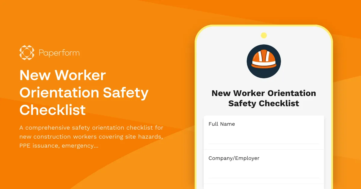 New Worker Orientation Safety Checklist