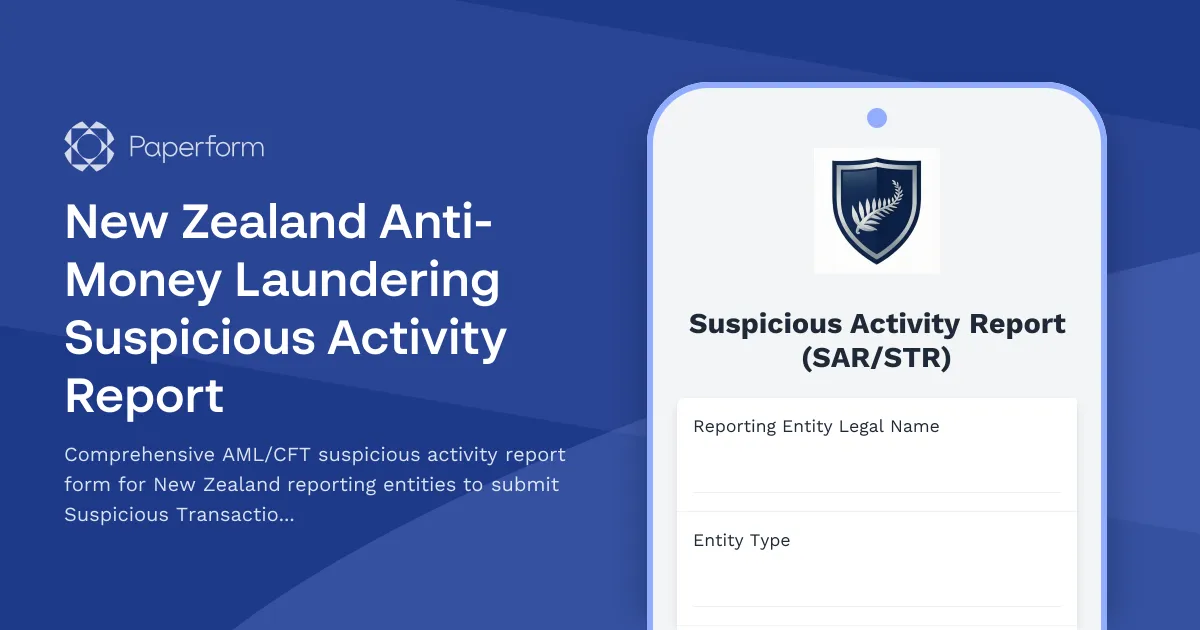 New Zealand Anti-Money Laundering Suspicious Activity Report