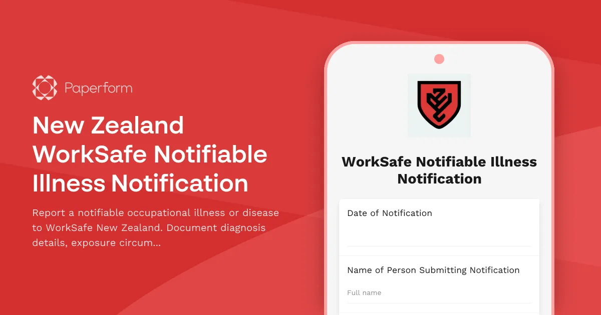 New Zealand WorkSafe Notifiable Illness Notification