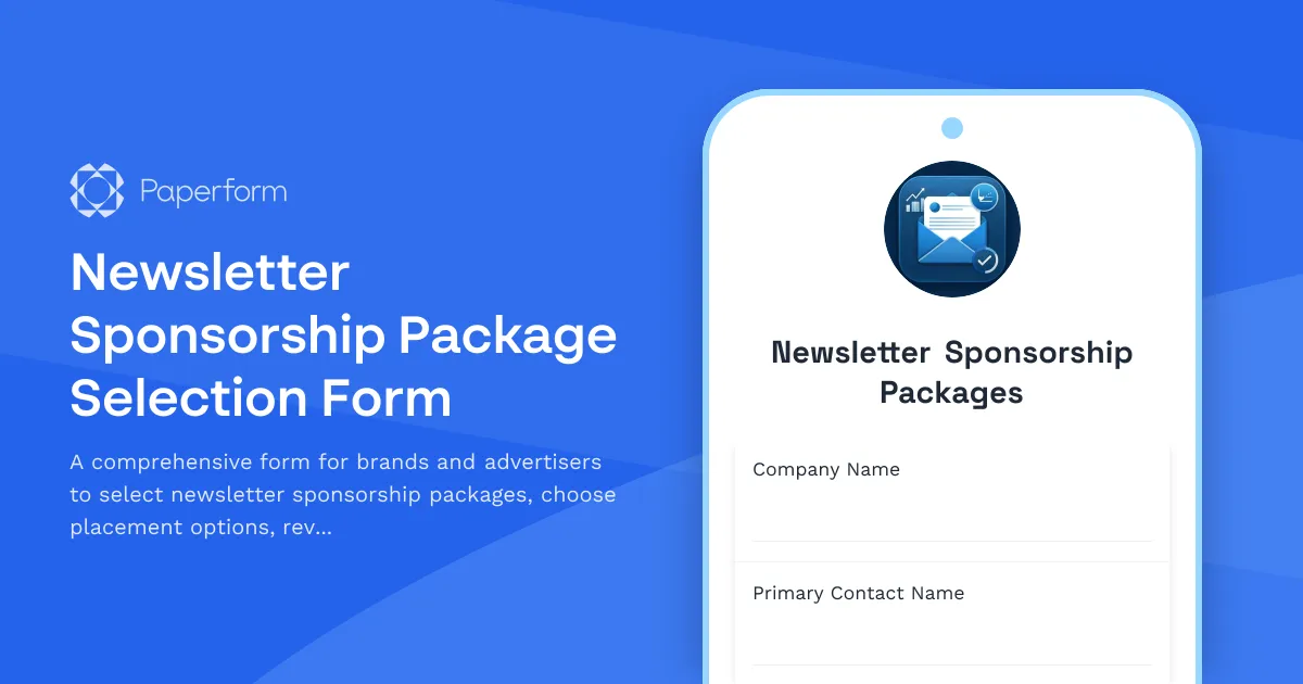 Newsletter Sponsorship Package Selection Form