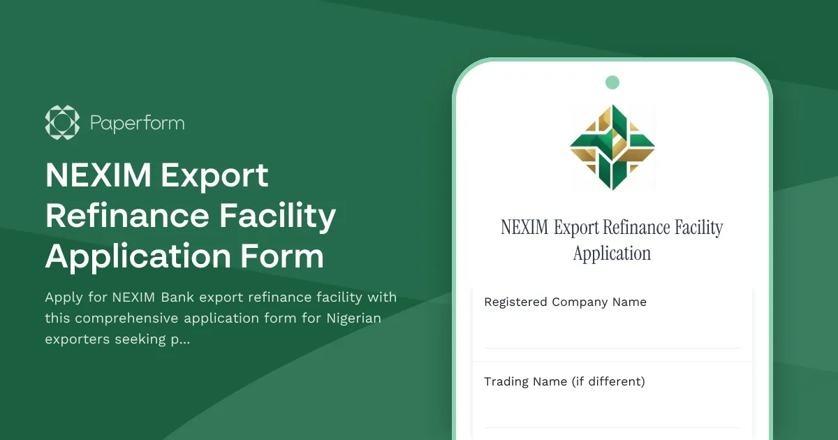 NEXIM Export Refinance Facility Application Form