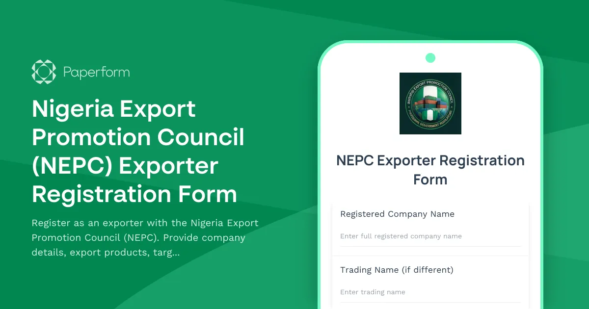 Nigeria Export Promotion Council (NEPC) Exporter Registration Form