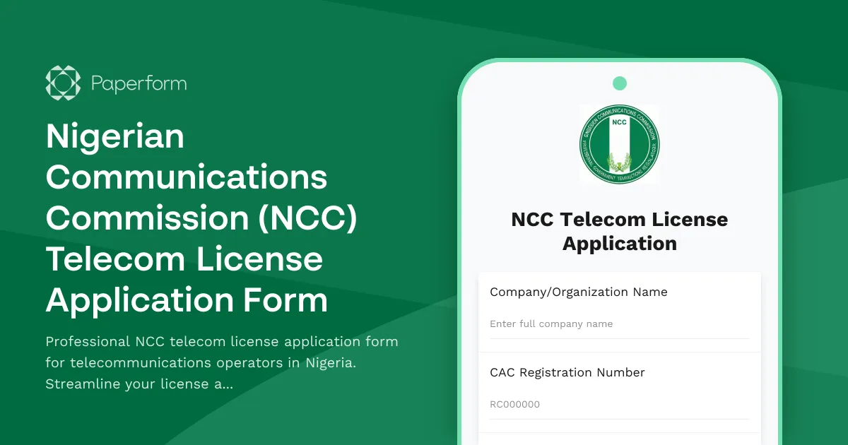 Nigerian Communications Commission (NCC) Telecom License Application Form
