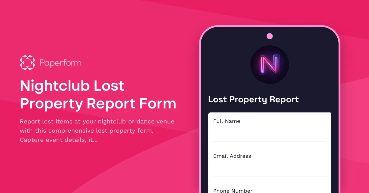 Nightclub Lost Property Report Form