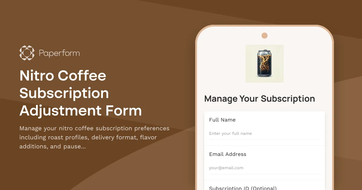 Nitro Coffee Subscription Adjustment Form