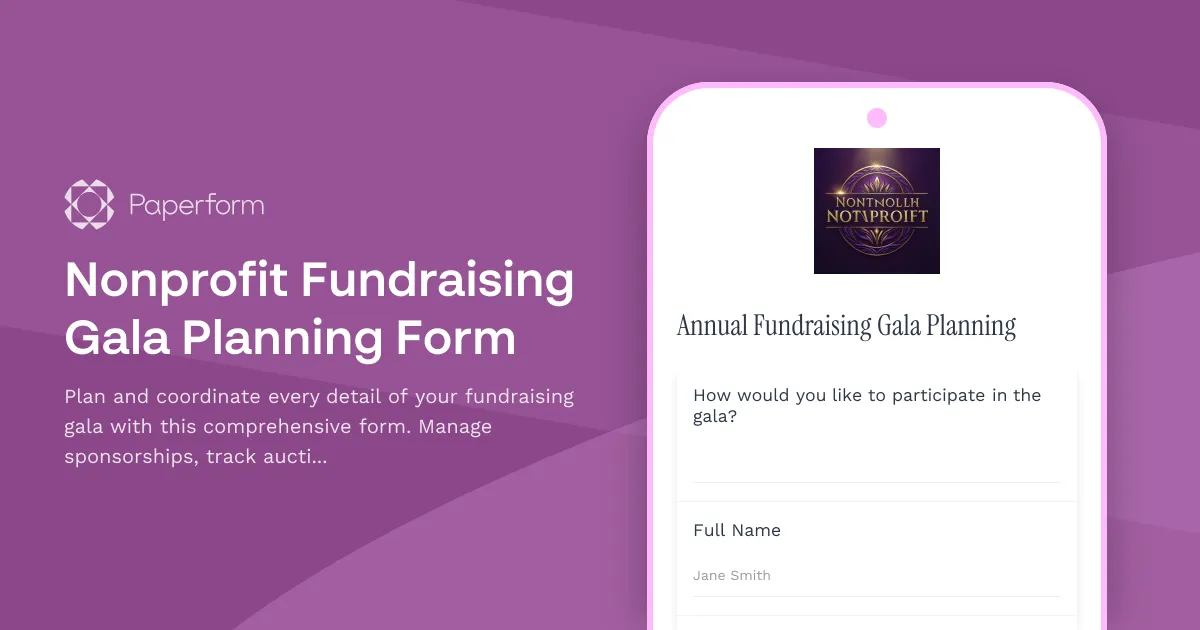 Nonprofit Fundraising Gala Planning Form