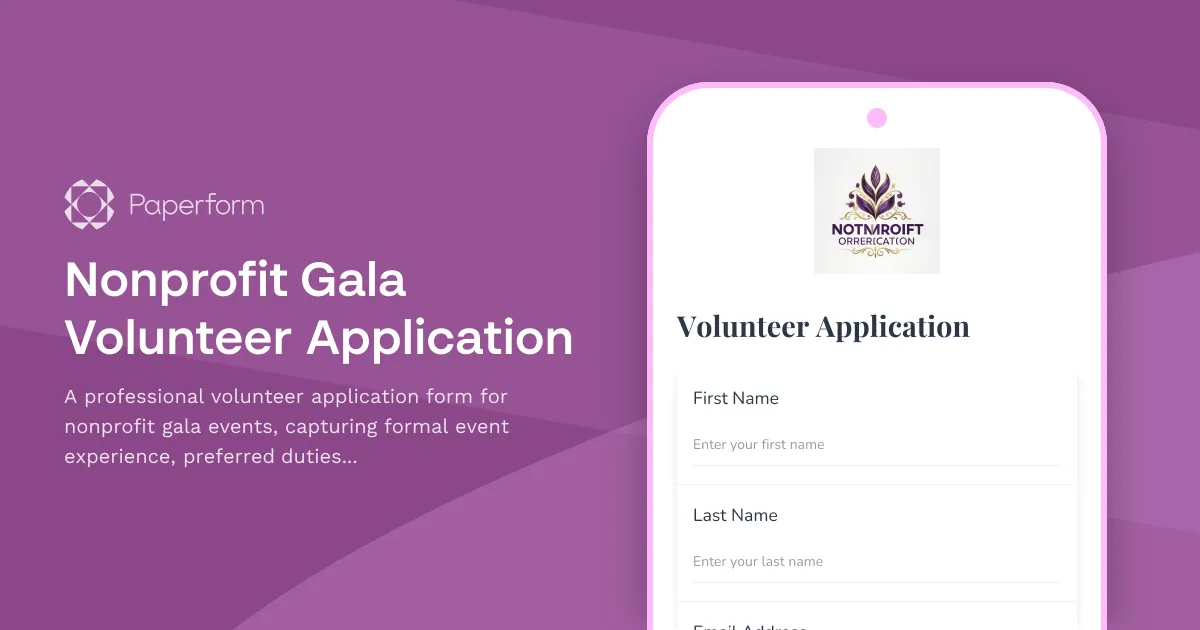 Nonprofit Gala Volunteer Application