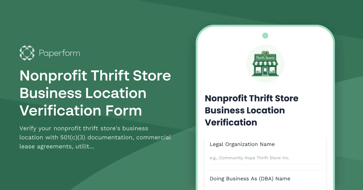 Nonprofit Thrift Store Business Location Verification Form